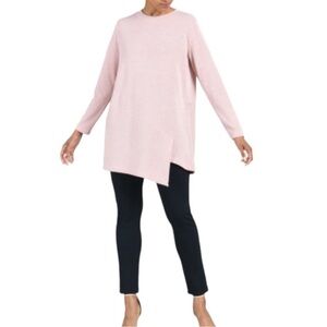 CLARA SUNWOO Women’s Top Waffle Knit Sweater Tunic Hi-lo Knit vent Blush Small